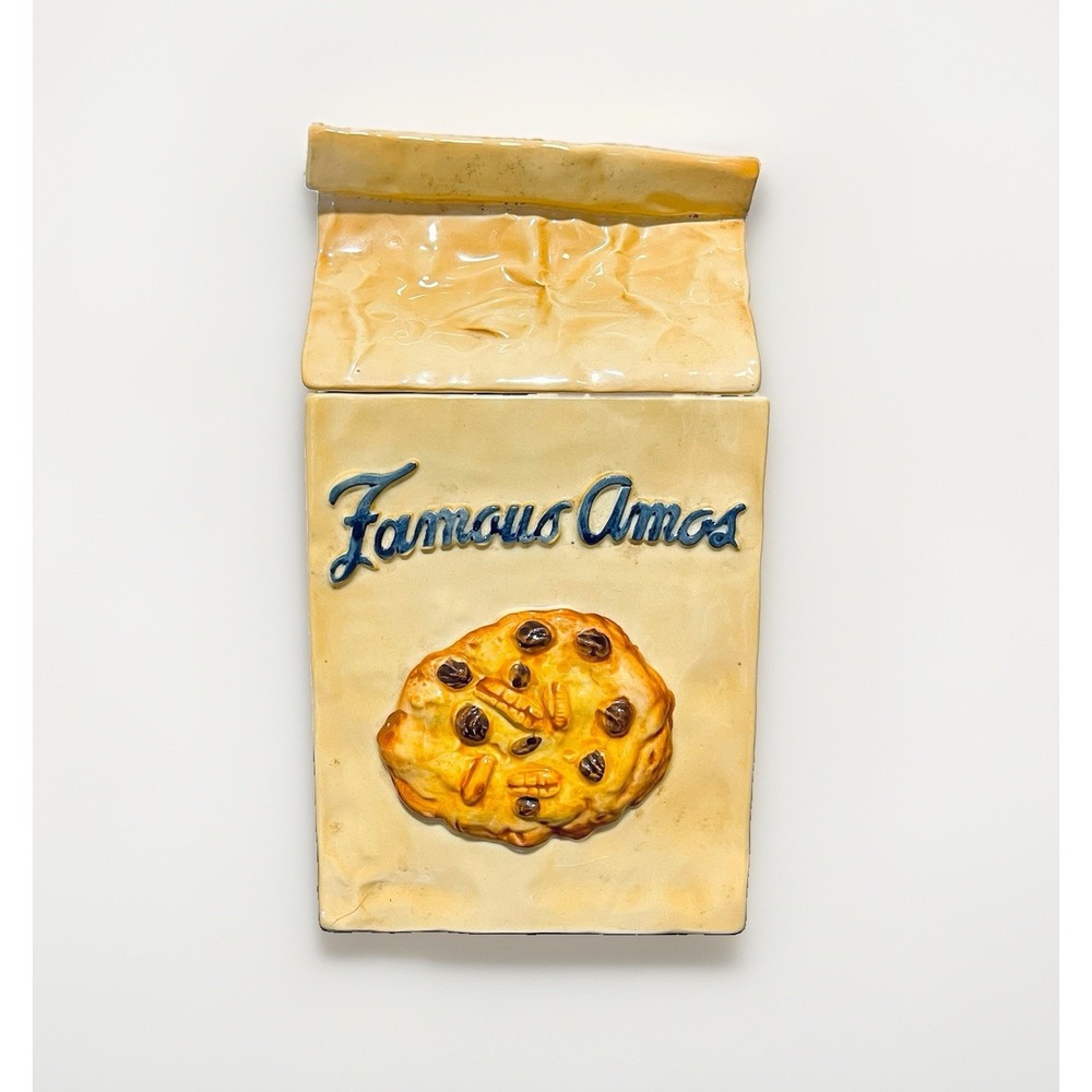Famous Amos Hand Painted Collector Cookie Jar Chip Cookie Design.  Vintage